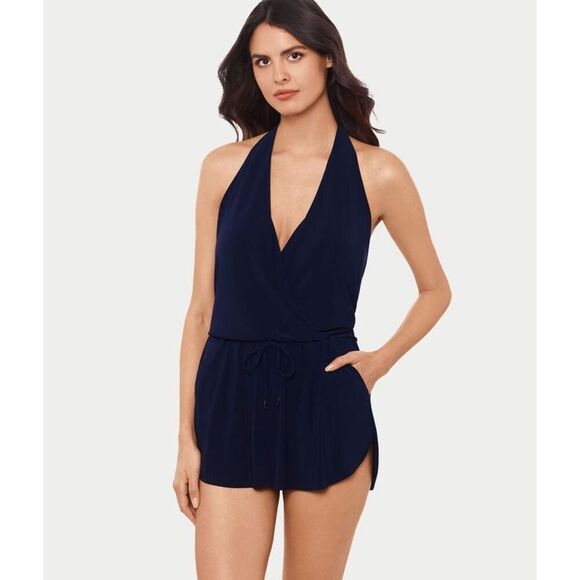 MagicSuit Size 16 Romper Swim Dress Navy Blue Beach Vacation Modest Swimsuit - Picture 1 of 11